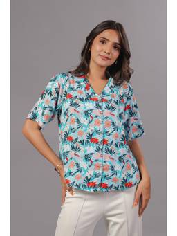 June 9 Clothing - Blue Shirt In Floral Print