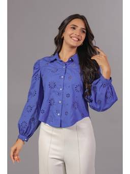 June 9 Clothing - Blue Schiffli Shirt