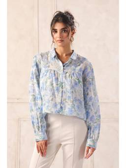 June 9 Clothing - Blue Floral Print Voil Shirt