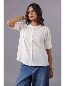 June 9 Clothing - Seersucker White Frilled Shirt