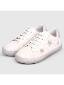 toothless - Girls Off White Sneakers with Glitter Star Detail and Shimmer Finish