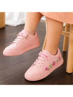toothless - Girls Pink Sneakers with Floral Embroidery