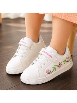 toothless - Girls White Sneakers with Floral Embroidery