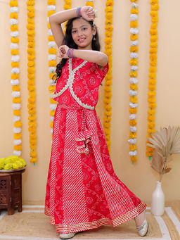 Aatya Kiids - Girls Red Cotton Printed Blouse and Lehenga (Set of 2)