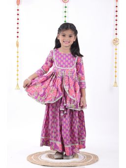 Aatya Kiids - Girls Purple Cotton Printed Kurti and Lehenga (Set of 2)