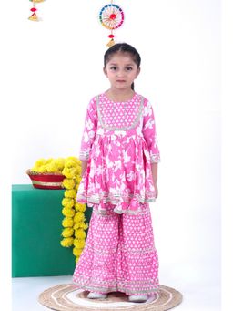 Aatya Kiids - Girls Pink Cotton Printed Kurta and Sharara (Set of 2)