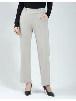 Monte Carlo - Womens Grey Solid Regular Fit Formal Trouser