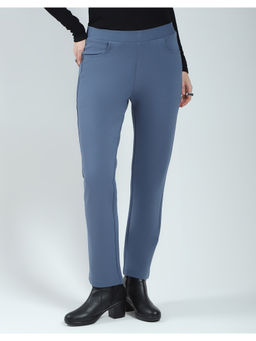 Monte Carlo - Womens Blue Solid Regular Fit Trouser