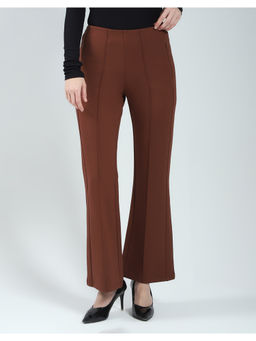 Monte Carlo - Womens Brown Solid Regular Fit Formal Trouser