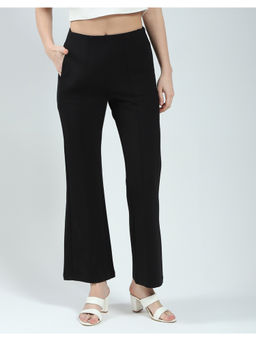 Monte Carlo - Womens Black Solid Regular Fit Formal Trouser
