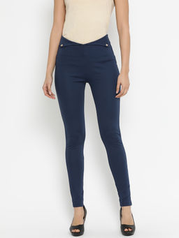 Kazo - Navy Blue With Flaps And Snap Button Jeggings
