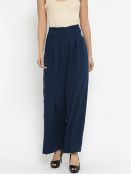 Kazo - Navy Blue Pleated With Loops Trouser