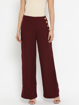 Kazo - Maroon With Turn Up Detail And Button At Side Palazzo