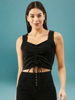 Martini - Women Black Drawstring Crop Top