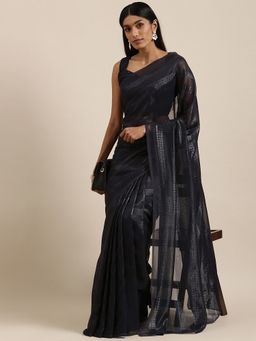 Akhilam - Womens Georgette Grey Solid Celebrity Saree with Unstitched Blouse