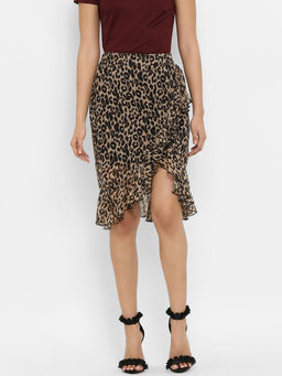Kazo - Black Leopard Print With Cross Ruffles Skirt