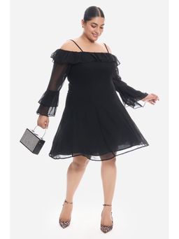 Virgio - Women Black Viscose Full Sleeves Dress