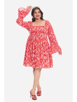 Virgio - Women Red Cotton Full Sleeves Dress