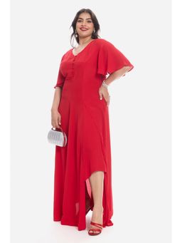 Virgio - Women Red Viscose Half Sleeves Dress