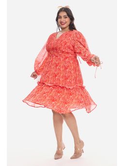 Virgio - Women Red Viscose Full Sleeves Dress