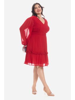 Virgio - Women Red Viscose Full Sleeves Dress