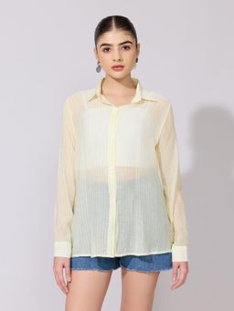 SHOWOFFFF - Women Yellow Crepe Full Sleeves Shirt