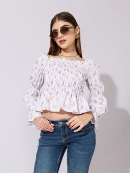 SHOWOFFFF - Women Purple Cotton Blend Full Sleeves Crop Top