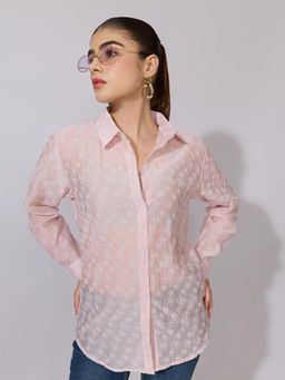 SHOWOFFFF - Women Pink Crepe Full Sleeves Shirt