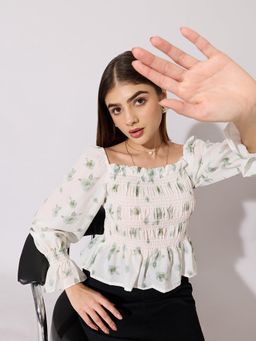 SHOWOFFFF - Women Green Crepe Full Sleeves Top