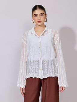 SHOWOFFFF - Women White Cotton Full Sleeves Shirt
