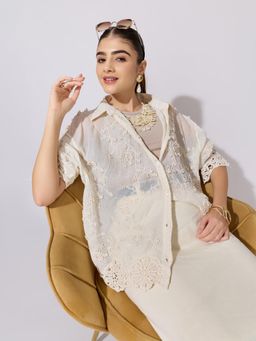 SHOWOFFFF - Women Cream Cotton Full Sleeves Shirt