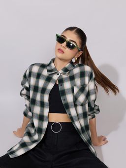 SHOWOFFFF - Women Green Cotton Full Sleeves Shirt