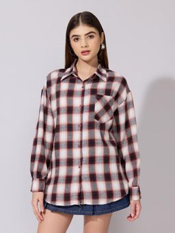 SHOWOFFFF - Women Red Cotton Full Sleeves Shirt