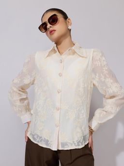 SHOWOFFFF - Women Cream Cotton Full Sleeves Shirt