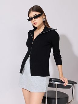 SHOWOFFFF - Women Black Acrylic Full Sleeves Top