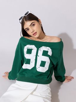 SHOWOFFFF - Women Green Cotton Blend Full Sleeves Top