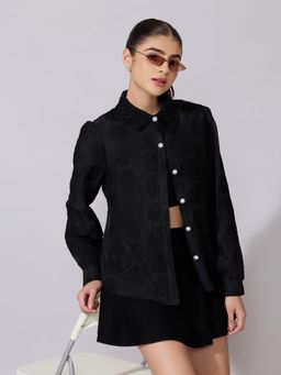 SHOWOFFFF - Women Black Cotton Full Sleeves Shirt