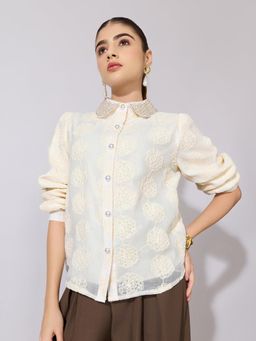 SHOWOFFFF - Women Cream Cotton Full Sleeves Shirt