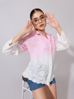 SHOWOFFFF - Women Pink Cotton Full Sleeves Shirt
