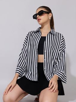 SHOWOFFFF - Women Black Nylon Three Fourth Sleeves Shirt