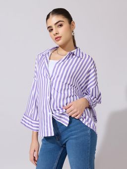 SHOWOFF - Women Purple Nylon Three Fourth Sleeves Shirt
