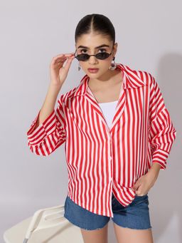 SHOWOFFFF - Women Red Nylon Three Fourth Sleeves Shirt