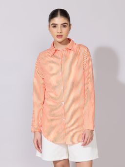 SHOWOFFFF - Women Orange Nylon Full Sleeves Shirt