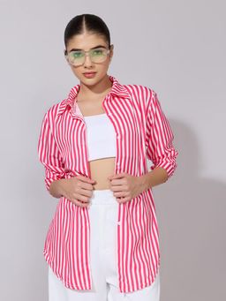 SHOWOFFFF - Women Pink Nylon Full Sleeves Shirt