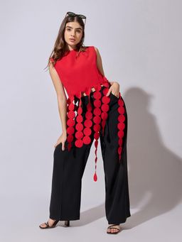 SHOWOFFFF - Women Red Viscose Sleeveless Top