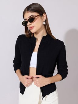SHOWOFFFF - Women Black Acrylic Full Sleeves Top
