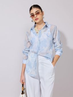 SHOWOFFFF - Women Blue Crepe Full Sleeves Shirt