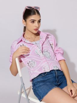 SHOWOFFFF - Women Pink Cotton Full Sleeves Shirt