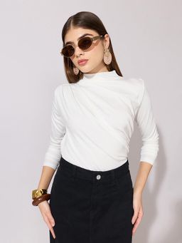 SHOWOFFFF - Women White Cotton Blend Full Sleeves Top