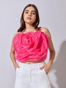 SHOWOFFFF - Women Pink Nylon Sleeveless Top